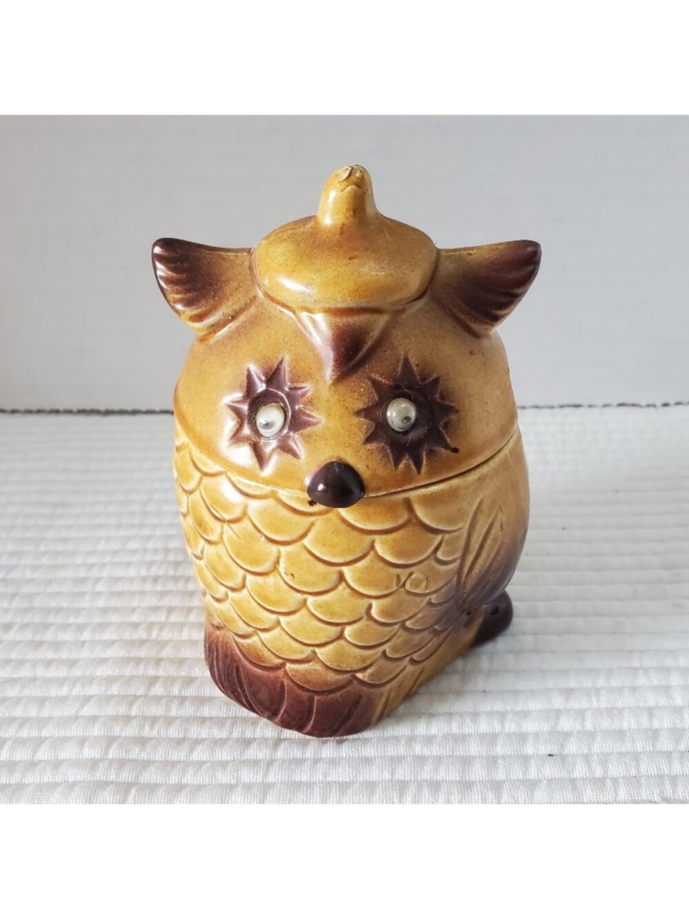 Owl Sugar Bowl Ceramic Vintage 4.75" Googly Eyes MCM Japan 60s 70s